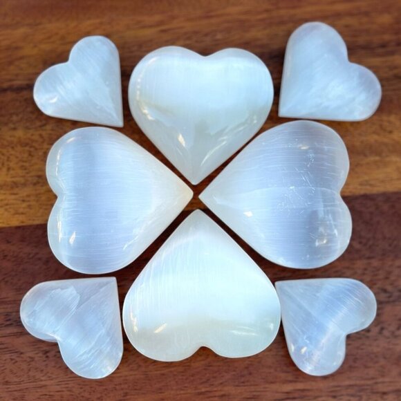 Selenite Crystal Heart, Polished Natural White Gemstone, Small: 1.5" - Picture 10 of 11